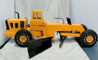 VINTAGE 1974 TONKA PRESSED STEEL TOY ROAD GRADER WITH SIDE BLADE 4