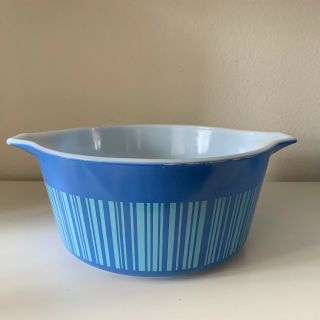 Vintage 1966 Pyrex Blue Striped Barcode Nesting Bowls Set of 3 5