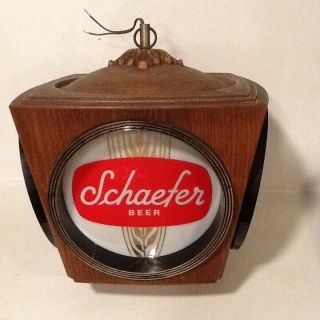 Vintage Schaefer 4 - Sided Rotating Lighted Clock Sign Bar Hanging Lamp