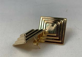 Vintage 14k Solid Yellow Gold Stepped Square Shape Earrings