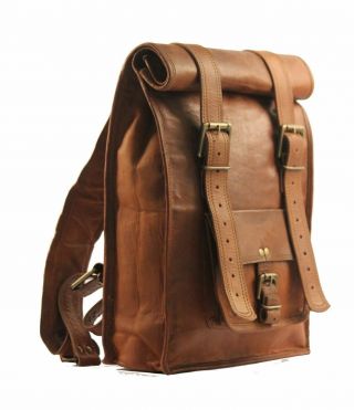 Mens 16 " Leather Vintage Laptop Backpack Rucksack Travel School Bag