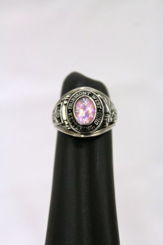Jostens 10k White Gold Class Ring 1980 Vintage Pink Stone October Size 6