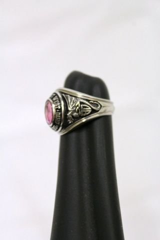 Jostens 10K White Gold Class Ring 1980 Vintage Pink Stone October Size 6 4
