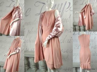 Vintage 50s Reversible Pink Wool Satin Swing Opera Day Coat Dress Set Marvelous