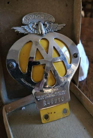 Vintage Rare Chrome On Brass Aa Rhodesia Car Badge C 1930 