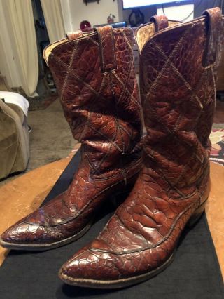 Vintage Justin Alligator Cowboy Boots Brown 9d
