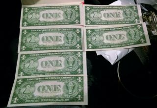 6 Vintage Uncirc.  1935a US One Dollar Silver Certificate Bill Consecutive No ' s 2