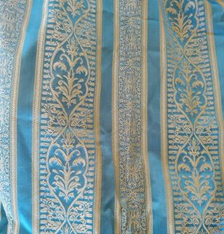 Vintage Curtains Drapes 3 Pinch Pleated Blue Gold Satin Brocade Lined Retro