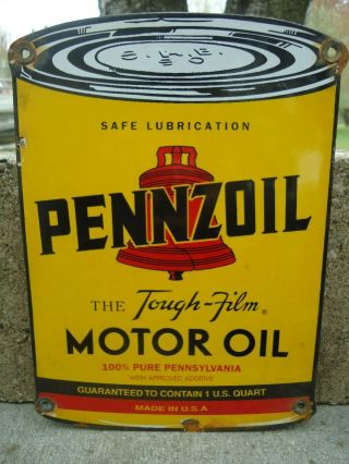 Vintage Pennzoil Motor Oil Can Porcelain Gas Pump Sign
