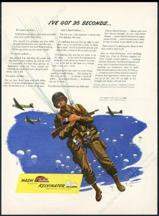 1943 Us Army Airborne Soldier Paratrooper Art Nash Kelvinator Vintage Print Ad