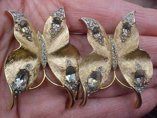 2 Vtg Alfred Philippe Crown Trifari Gold Tone Rhinestone Butterfly Pin Brooch 2