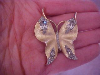 2 Vtg Alfred Philippe Crown Trifari Gold Tone Rhinestone Butterfly Pin Brooch 3