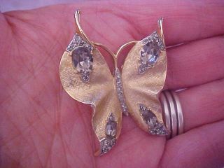 2 Vtg Alfred Philippe Crown Trifari Gold Tone Rhinestone Butterfly Pin Brooch 4