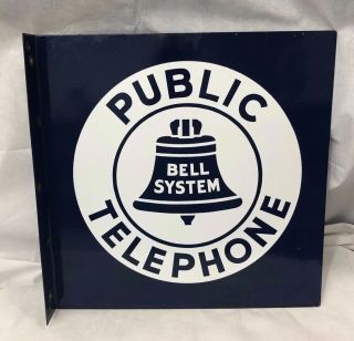 Vintage Public Telephone Bell System Pay Phone Double Sided Porcelain Sign 18x18