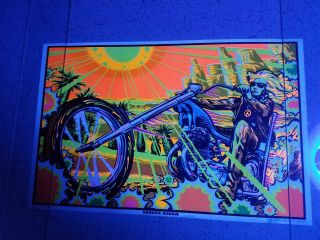 Vintage Blacklight Poster Desert Rider 1970s 11x17 Rare Motorcycle