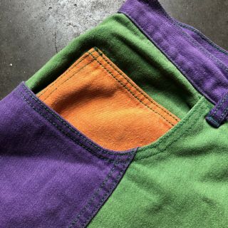 Men ' s Vintage Cross Colours Color Block Green Purple Orange Jean Shorts Sz 34 4