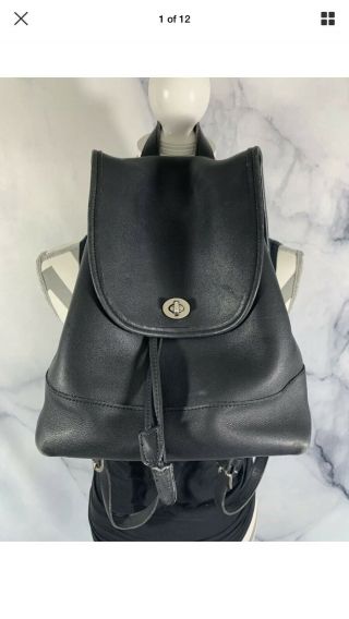 Rare Vintage 90s Coach 9791 Classic Black Leather Backpack Daypack Purse Vtg
