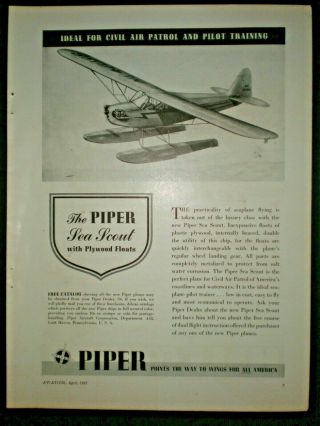1942 The Piper Sea Scout Cap Civil Air Patrol Wwii Vintage Trade Print Ad
