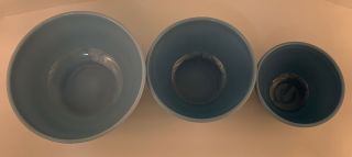 Vintage PYREX Blue Set of 3 Glass Nesting Mixing Bowls 401 402 403 6