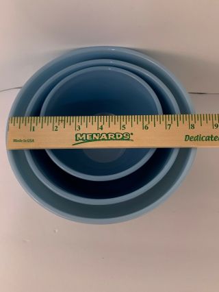 Vintage PYREX Blue Set of 3 Glass Nesting Mixing Bowls 401 402 403 8
