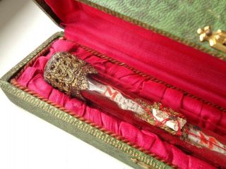 Rare Antique Box W Reliquary Glass Tube W 1st Class Relic - Martyr Saint Maginus