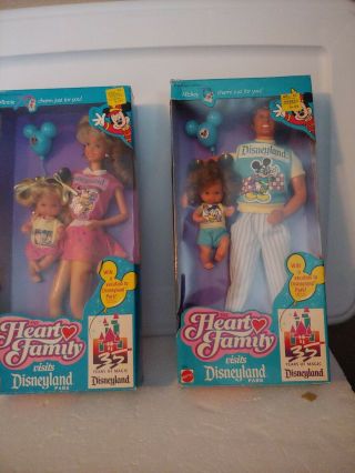 Vintage 1990 The Heart Family Visits Disneyland Barbie - Mom & Girl Dad & Boy