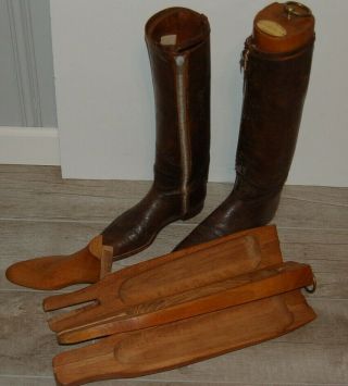 Vintage Maxwell London Old Boot Shoe Trees & Leather Boots Riding Equestrian