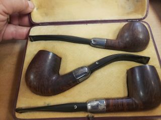 Vintage Comoy ' s Deluxe Set of 3 Estate Pipes - Sterling Fittings 2