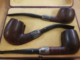 Vintage Comoy ' s Deluxe Set of 3 Estate Pipes - Sterling Fittings 4