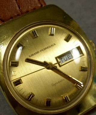 1970s GIRARD PERREGAUX 17J Gyromatic Watch Day/Date 18K Gold Plate Restored 2