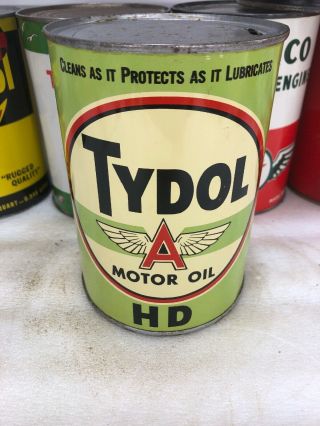 Vintage Quart Tydol Hd Heavy Duty Flying A Green Motor Oil Can