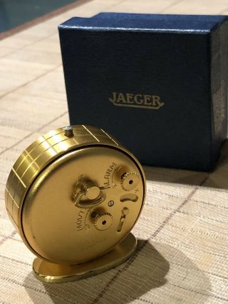 Vintage Jaeger Lecoultre 8 days Alarm Travel Clock Memovox Brushed Gold - 4
