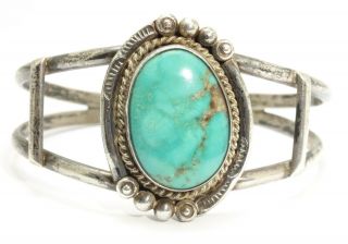 Vintage Navajo Steven Apache Sterling Silver Green Turquoise Cuff Bracelet 25g