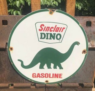 Vintage Sinclair Dino Gasoline Porcelain Sign Service Station Gas Pump Plate Oil