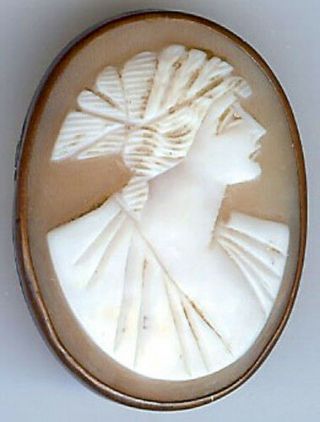 Lovely Antique Victorian Carved Shell Wistful Lady Cameo Pin Brooch