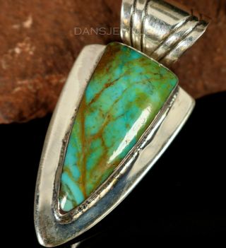 Vintage Old Pawn Navajo Blue Green Tear Drop Turquoise Sterling Pendant