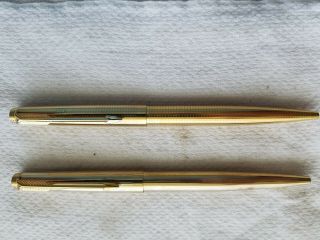 2 Vintage Parker 75 Ballpoint Pens Yellow Gold Filled Cap & Barrel