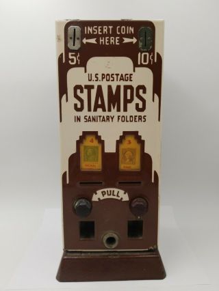 Brown Porcelain Vintage Coin Op U.  S.  Postage Stamp Vending Machine Nickel Dime