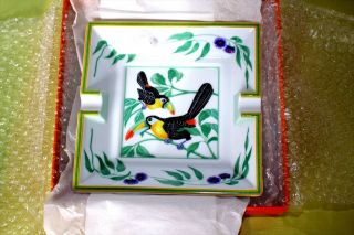 Authentic Vintage Porcelain Hermes Cigar Ashtrays Wild Bird Ornament