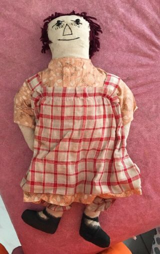 17 " Antique Handmade Volland Type Raggedy Ann Doll Primitive Folk Art Old