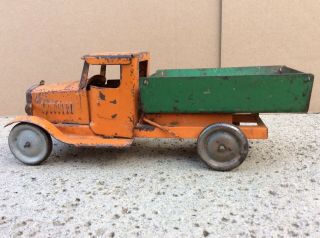 Vtg Pressed Steel Dump Truck,  Metalcraft Sand & Gravel Truck Antique Toy Truck