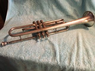 Vintage 1920’s American Standard Nickle Plated Trumpet In Old Wooden Case
