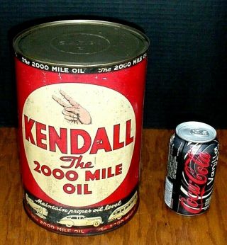 - Vintage Kendall 5 Qt Motor Oil Tin Can,  Full - Rare 5 Quarts