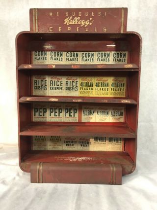 Rare Vintage 1930s Steel Kellogg’s Cereal Box Advertising Display Shelf