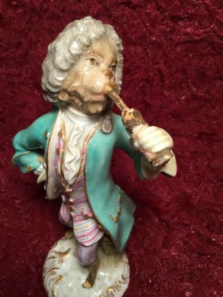Rare Antique 19th German Porcelain Figurine Meissen Monkey Band Flute Player