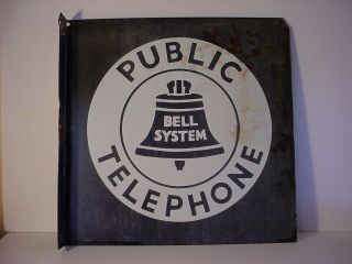 Vintage Bell Public Telephone Porcelain Sign Double Sided Flange 18 " X 18 "