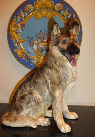 Exquisite Vintage Porcelain German Shepherd Dog Signed By Artist