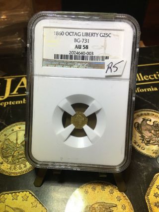 1860 - G California Gold Quarter Ngc Au - 58 Bg731 Rare 5