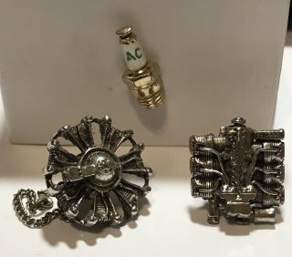 3 Vintage Motor & Ac Delco Spark Plug Tie Pins