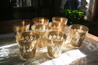 (8,  Signed) Vintage Culver Valencia Green And 22k Gold Glasses